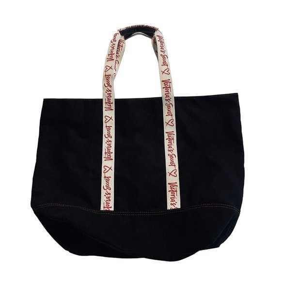 VICTORIA'S SECRET Black With Red Logo Canvas Weekender Tote Bag zips closed - Picture 1 of 9